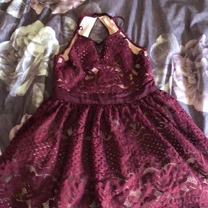 Burgundy toddler girl dress.